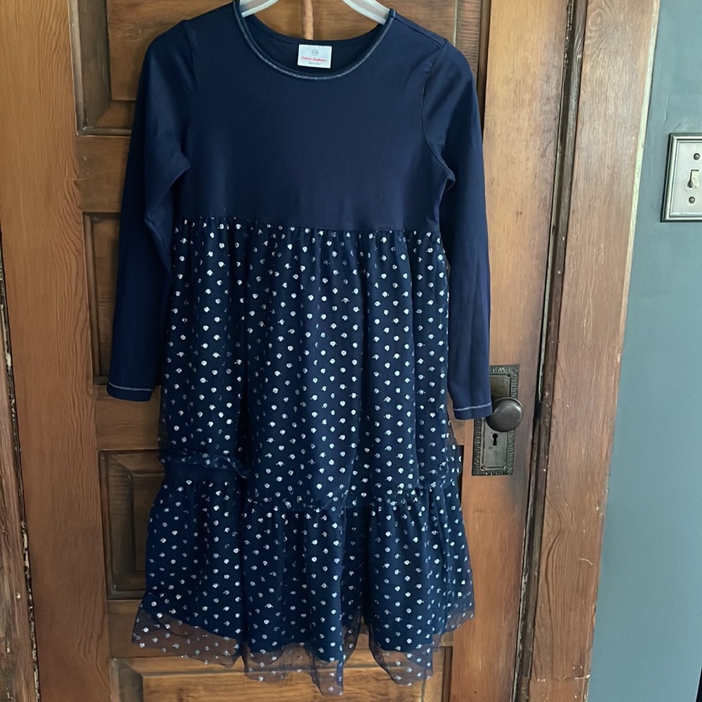 Hanna Andersson new Dress Multi Layered Tull Shimmer Star navy blue Size 12 150